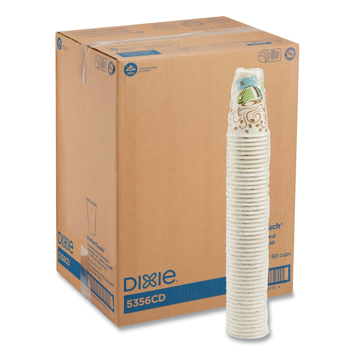 Dixie PerfecTouch Paper Hot Cups, 16 oz, Coffee Haze Design, 50/Sleeve, 20 Sleeves/Carton