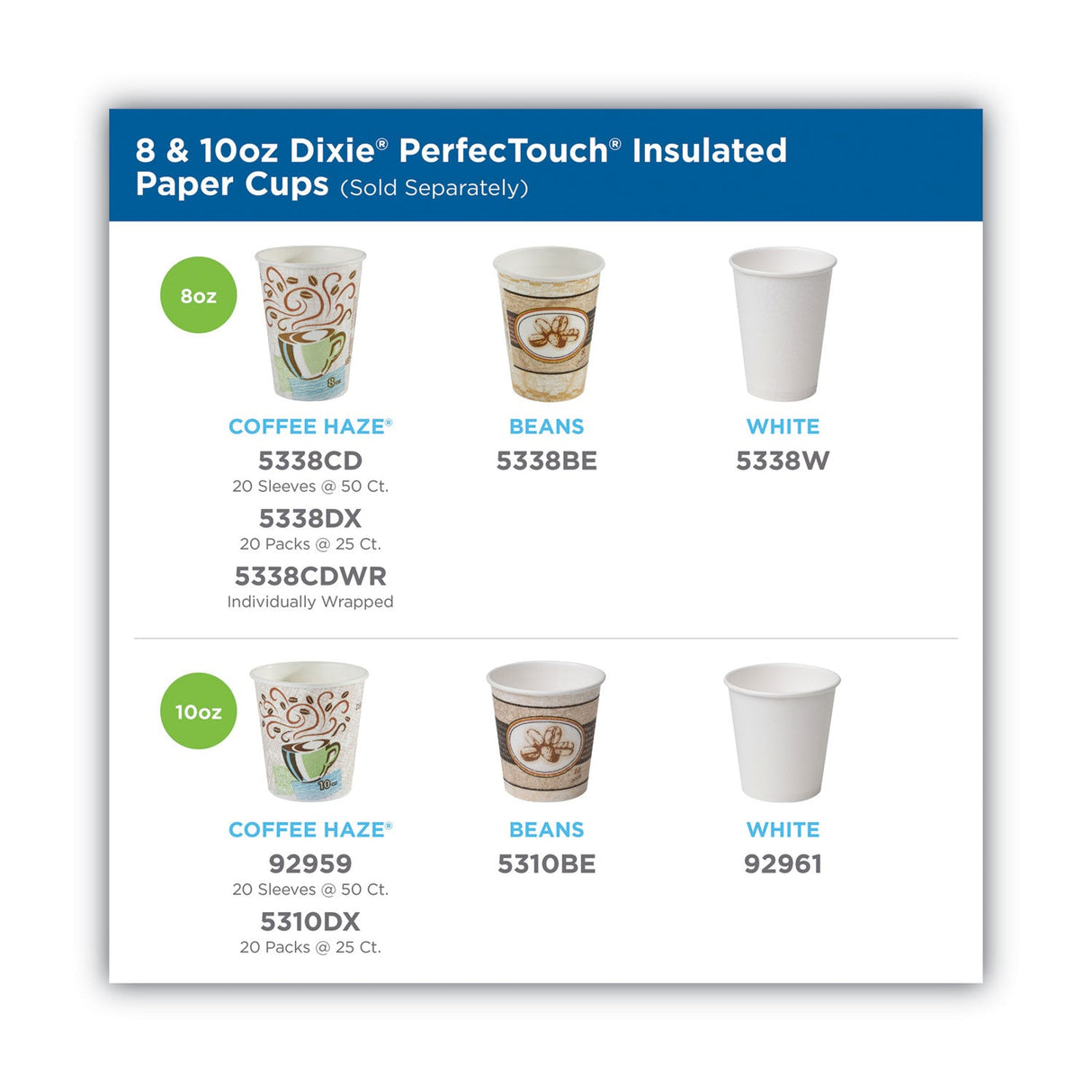 Dixie PerfecTouch Hot/Cold Cups, 12 oz, White, 50/Bag, 20 Bags/Carton