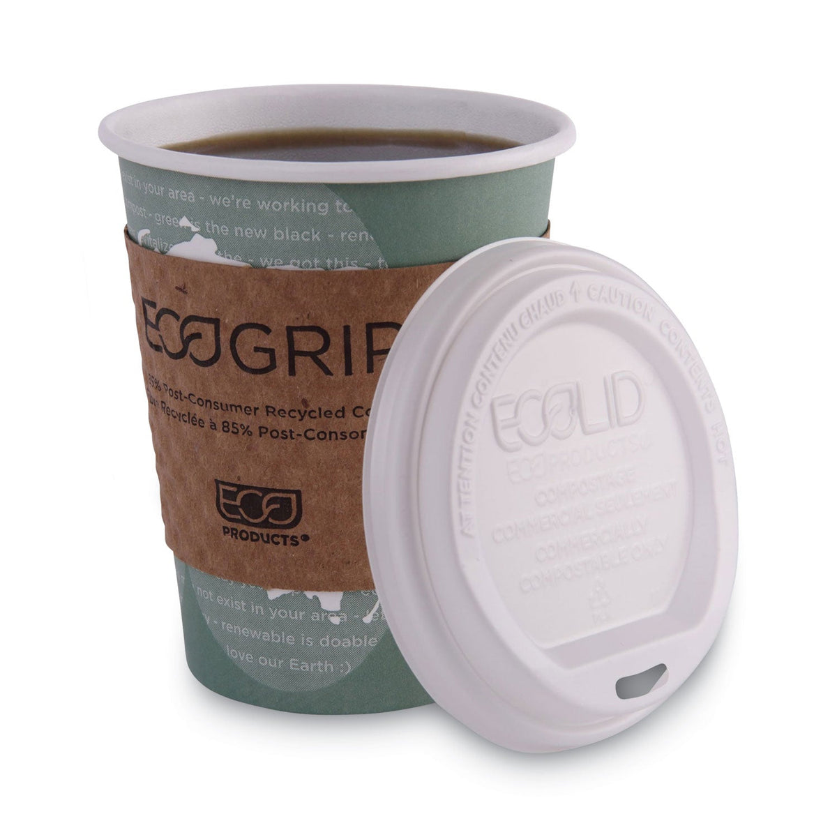 Eco-Products EcoLid Renewable/Compostable Hot Cup Lid, PLA, Fits 10 oz to 20 oz Hot Cups, 50/Pack, 16 Packs/Carton