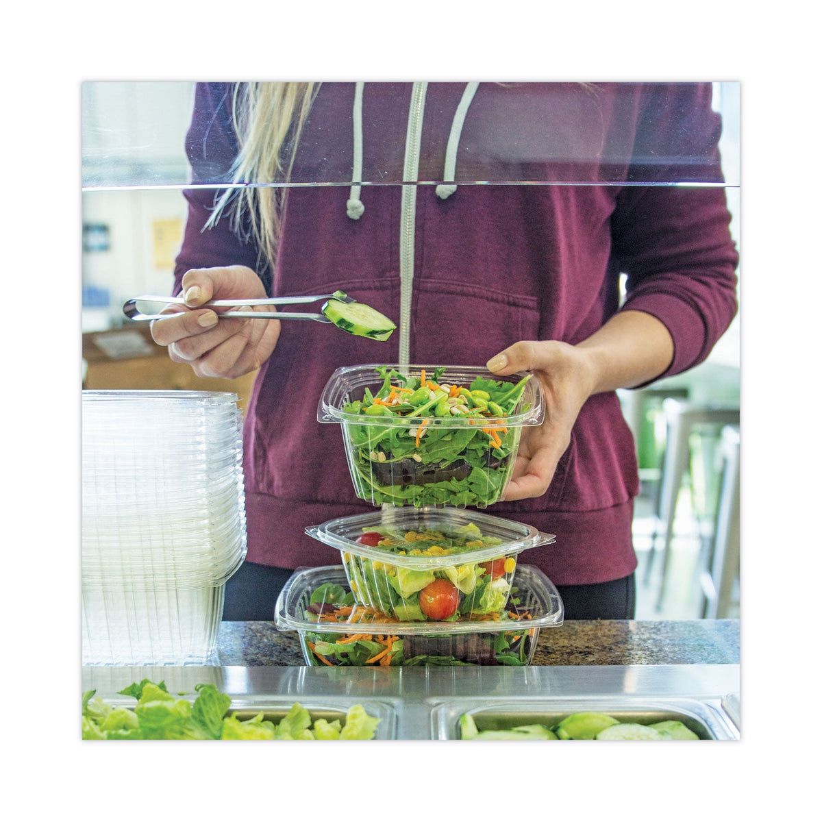 World Centric PLA Rectangular Deli Container Lids, 6.5 x 7.5 x 0.3, Clear, Plastic, 600/Carton
