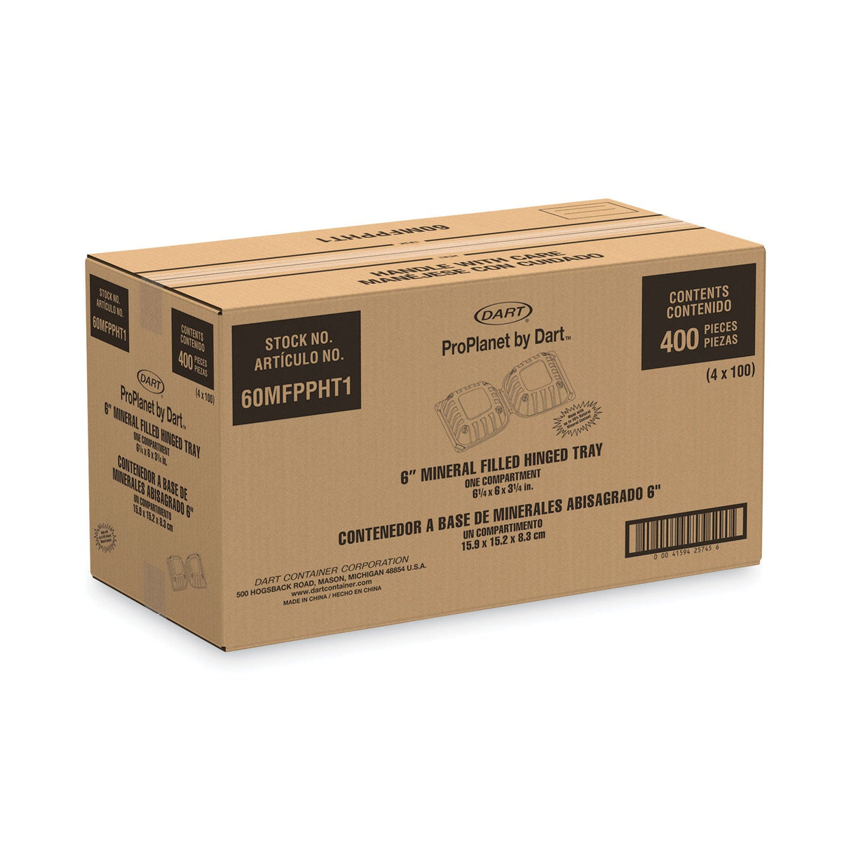 ProPlanet Hinged Lid Containers, 6 x 6.3 x 3.3, White, Plastic, 400/Carton