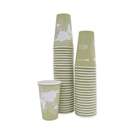 Eco-Products World Art Renewable and Compostable Hot Cups, 16 oz, Moss, 50/Pack