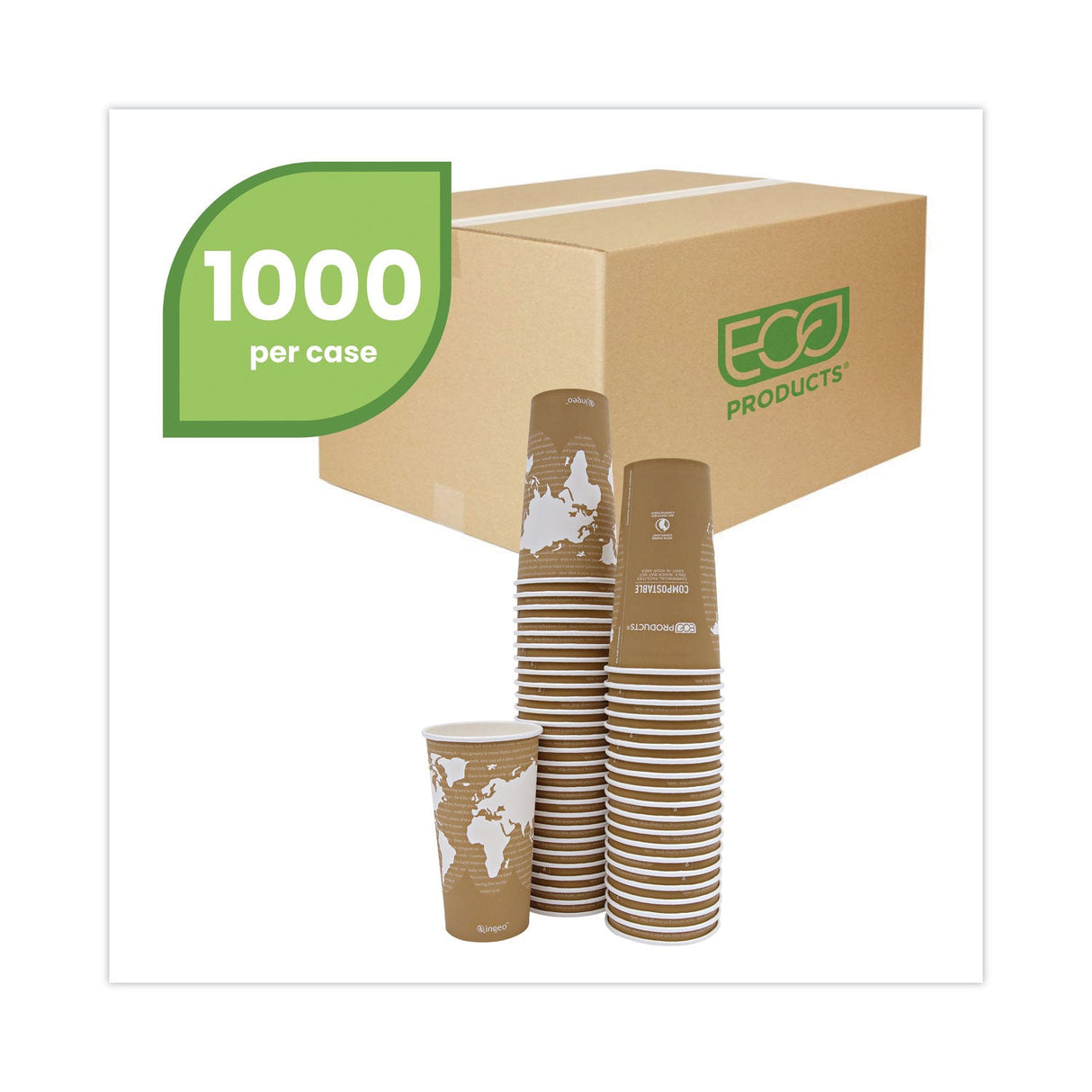 Eco-Products World Art Renewable and Compostable Hot Cups, 20 oz, 50/Pack, 20 Packs/Carton