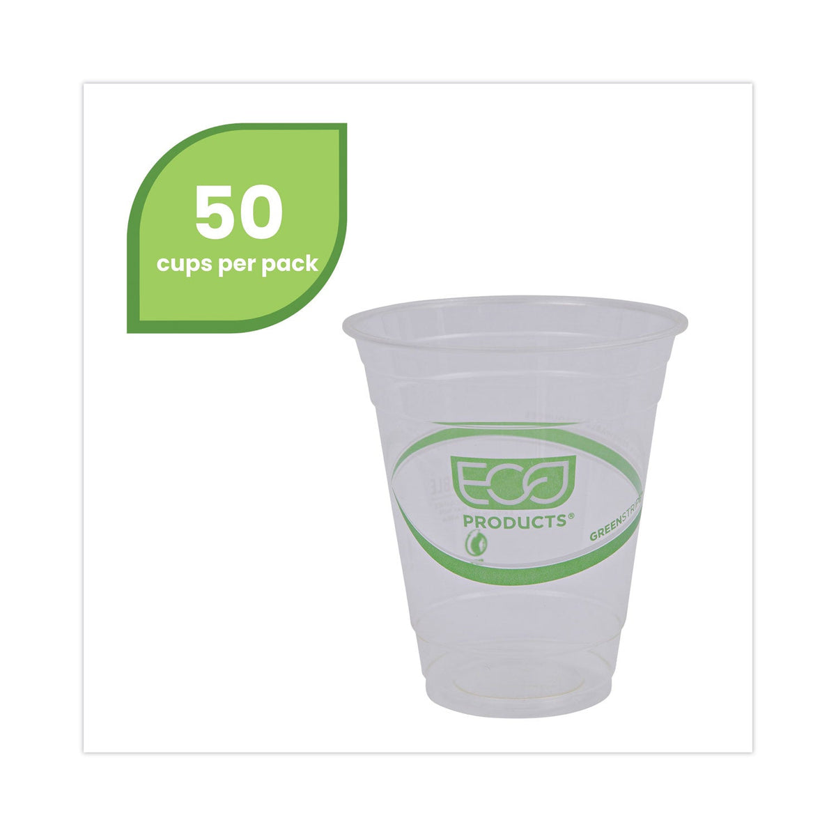 Eco-Products GreenStripe Renewable and Compostable Cold Cups, 12 oz, Clear, 50/Pack, 20 Packs/Carton