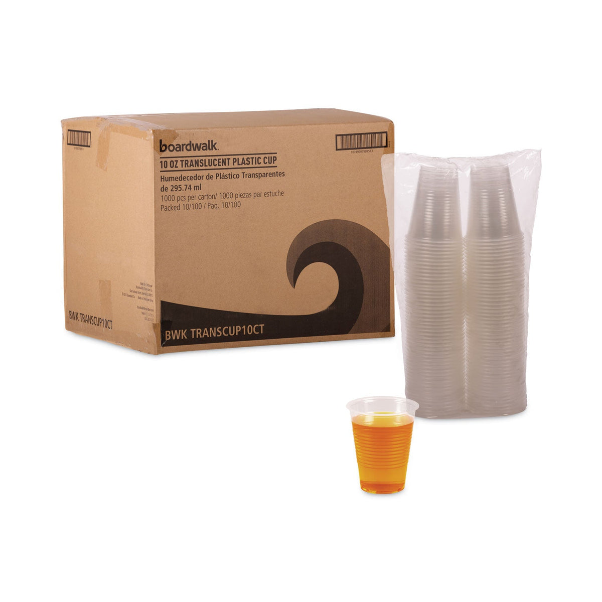 Boardwalk Translucent Plastic Cold Cups, 10 oz, Polypropylene, 100 Cups/Sleeve, 10 Sleeves/Carton