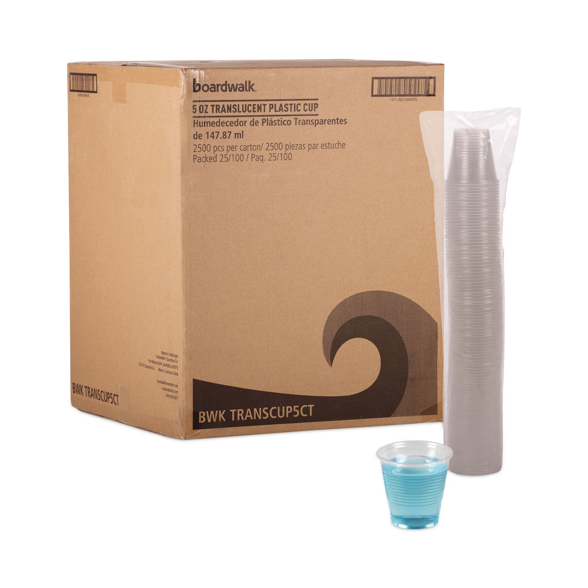 Boardwalk Translucent Plastic Cold Cups, 5 oz, Polypropylene, 100 Cups/Sleeve, 25 Sleeves/Carton