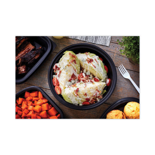 Pactiv EarthChoice MealMaster Container with Lid, 48 oz, 10.13" Diameter x 2.13"h, 1-Compartment, Black/Clear, Plastic, 150/Carton (0CN80948CSTC)
