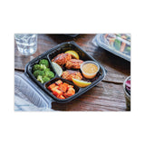 Pactiv Evergreen EarthChoice Vented Dual Color Microwavable Hinged Lid Container, 3-Compartment, 21oz, 8.5x8.5x3, Black/Clear, Plastic, 150/CT