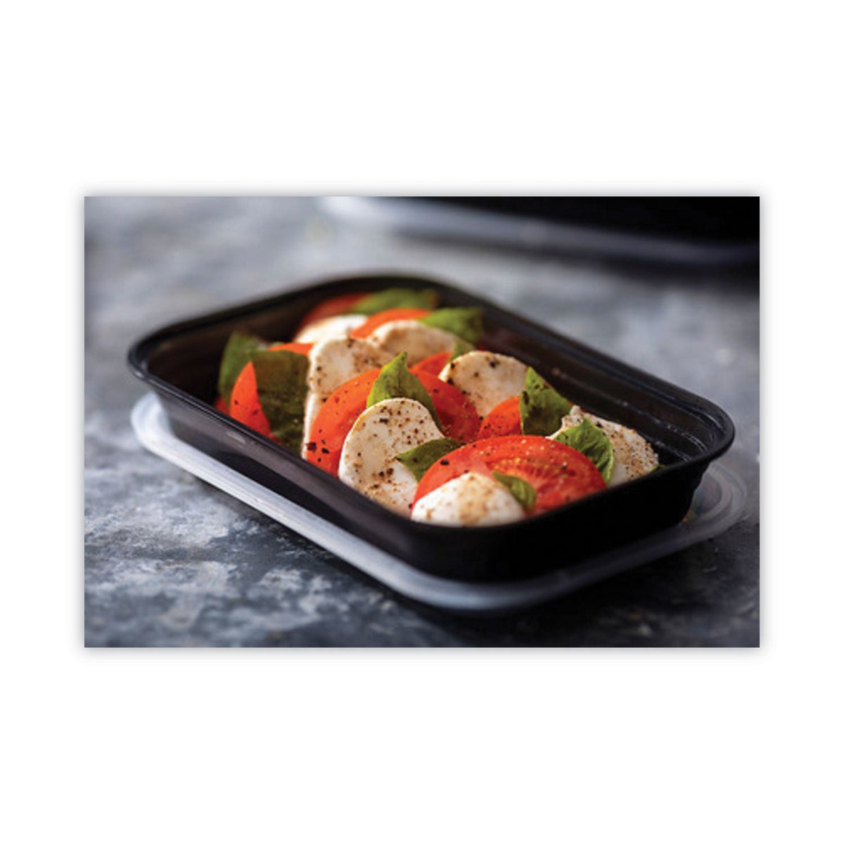 Pactiv Evergreen EarthChoice Versa2Go Microwaveable Container, 27 oz, 8.4 x 5.6 x 1.4, Black/Clear, Plastic, 150/Carton