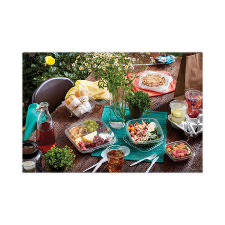 Pactiv Evergreen EarthChoice Recycled PET Container Lid, For 24-32 oz Container Bases, 7.38 x 7.38 x 0.82, Clear, Plastic, 300/Carton