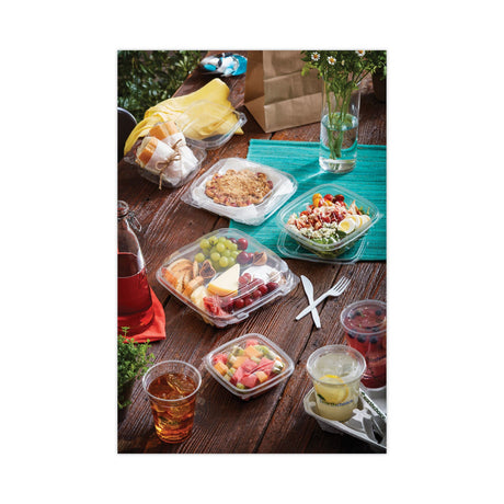 Pactiv Evergreen EarthChoice Recycled PET Container Lid, For 24-32 oz Container Bases, 7.38 x 7.38 x 0.82, Clear, Plastic, 300/Carton