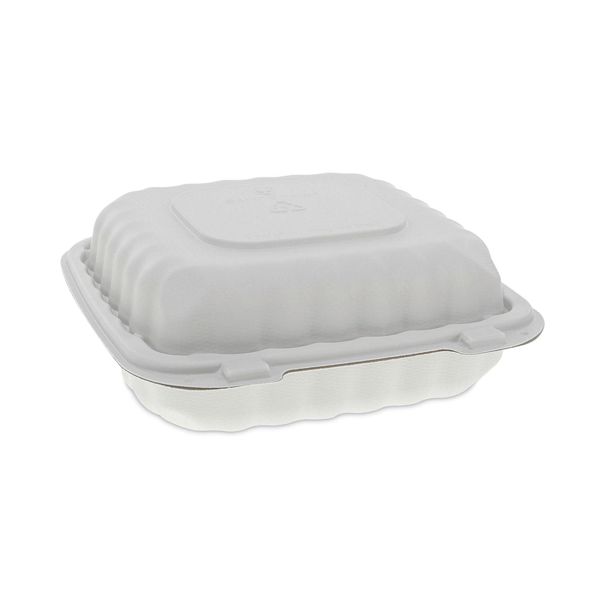 Pactiv Evergreen EarthChoice SmartLock Microwavable MFPP Hinged Lid Container, 3-Compartment, 8.31 x 8.35 x 3.1, White, Plastic, 200/Carton