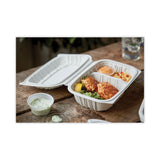 Pactiv Evergreen EarthChoice Vented Microwavable MFPP Hinged Lid Container, 2-Compartment, 9 x 6 x 3.1, White, Plastic, 170/Carton