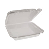 Pactiv Evergreen Foam Hinged Lid Container, Dual Tab Lock Happy Face, 8 x 7.75 x 2.25, White, 200/Carton