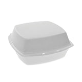 Pactiv Evergreen Foam Hinged Lid Container, Single Tab Lock, 6.38 x 6.38 x 3, White, 500/Carton
