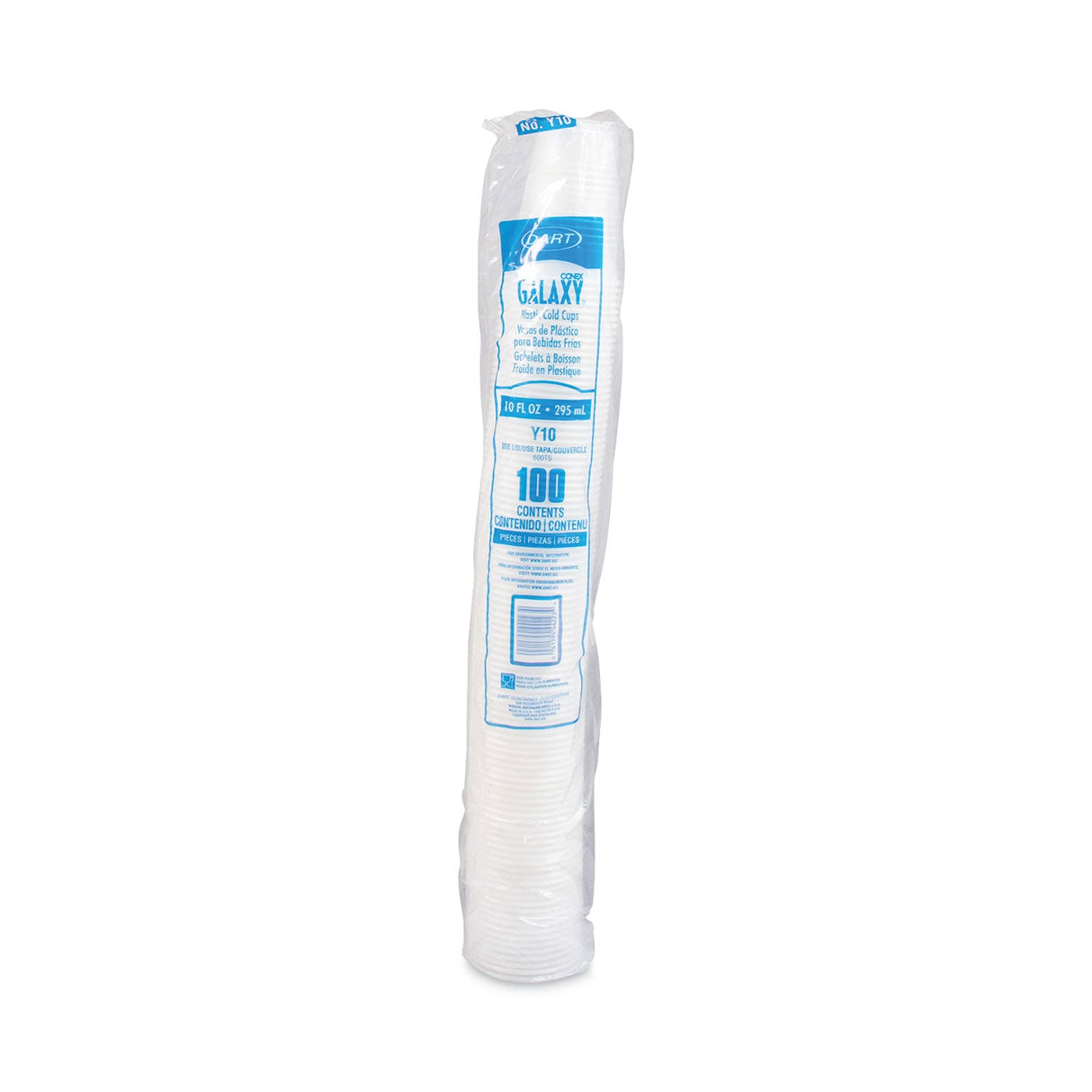 Dart High-Impact Polystyrene Cold Cups, 10 oz, Translucent, 100 Cups/Sleeve, 25 Sleeves/Carton