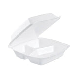 Dart Insulated Foam Hinged Lid Containers, 3-Compartment. 7.9 x 8.4 x 3.3, White, 200/Carton (85HT3)