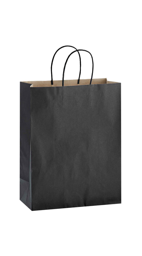 Black shadow stripe matte shopping bag, 10 x 5 x 13"