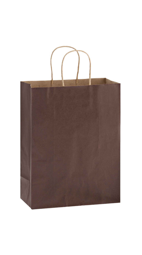 Chocolate shadow stripe matte shopping bag, 10 x 5 x 13"
