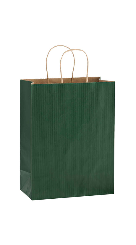 Forest Green shadow stripe matte shopping bag, 10 x 5 x 13"