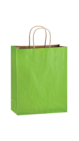 Lime shadow stripe matte shopping bag, 10 x 5 x 13"