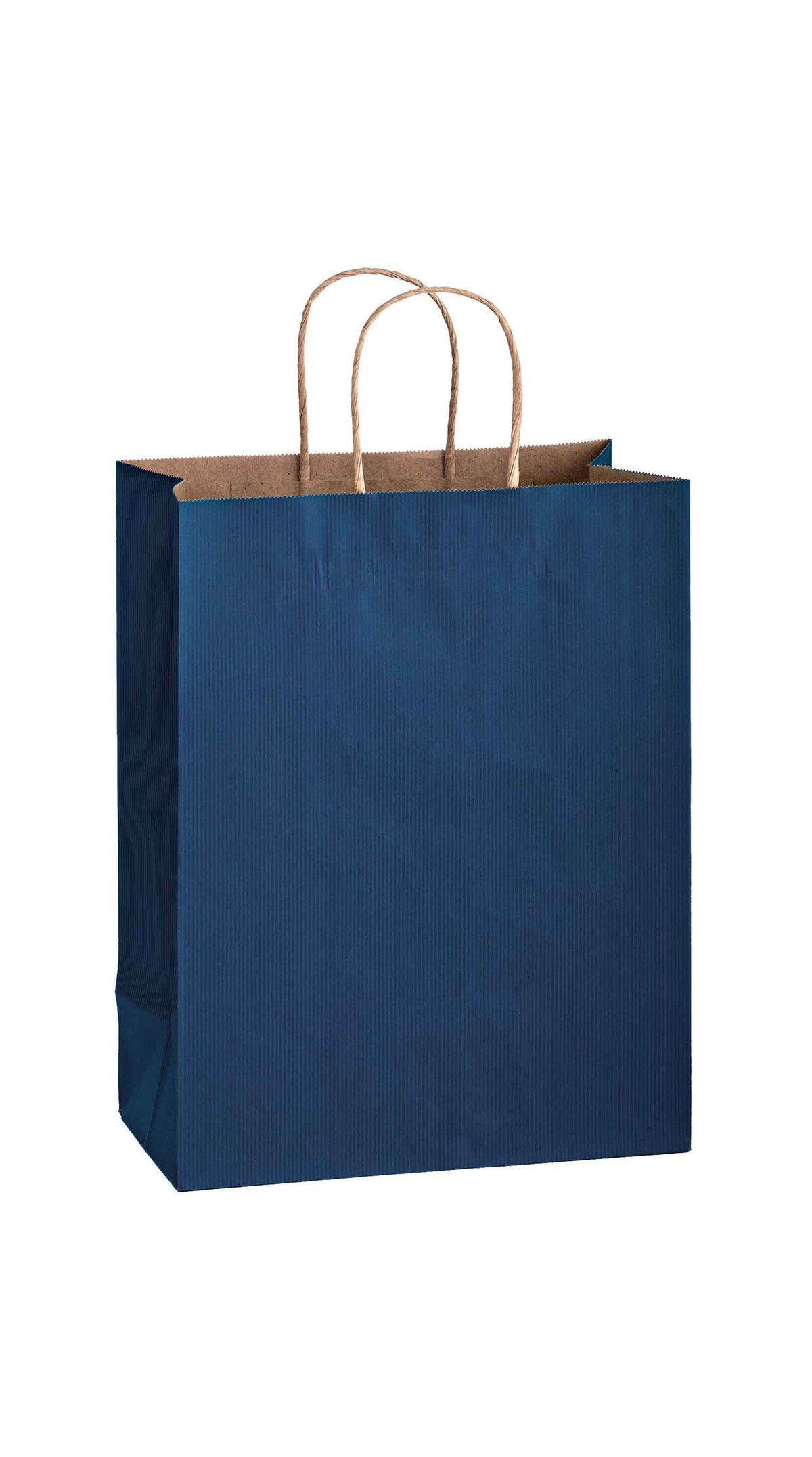 Navy shadow stripe matte shopping bag, 10 x 5 x 13"