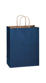 Navy shadow stripe matte shopping bag, 10 x 5 x 13"