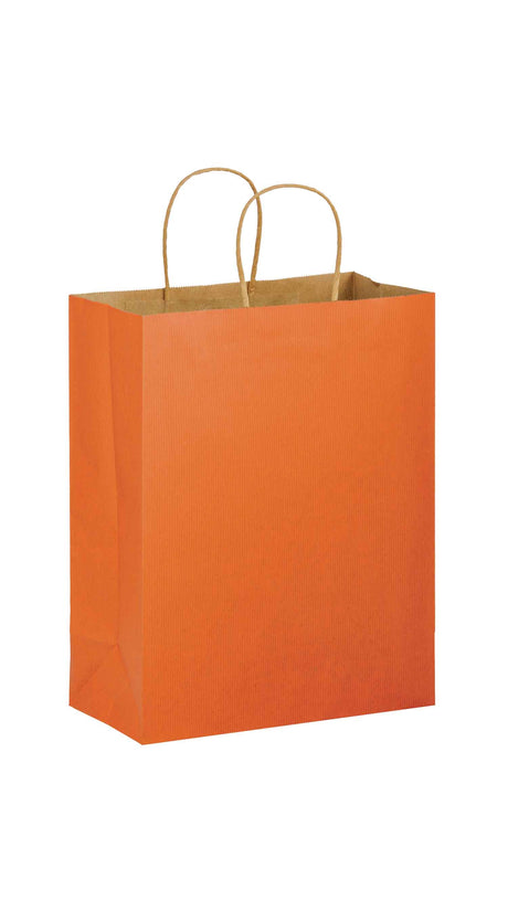 Orange shadow stripe matte shopping bag, 10 x 5 x 13"