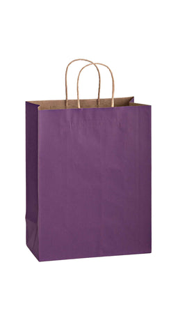 Purple shadow stripe matte shopping bag, 10 x 5 x 13"
