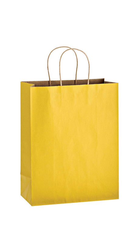 Yellow shadow stripe matte shopping bag, 10 x 5 x 13"