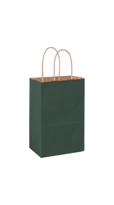 Forest Green shadow stripe matte shopping bag, 5-1/4 x 3-1/4 x 8-3/8"