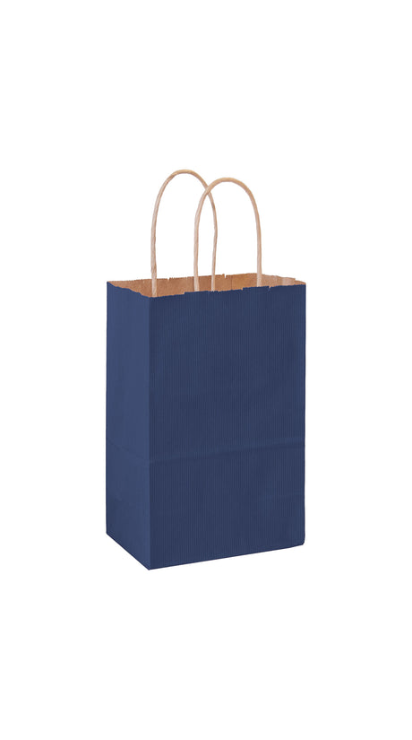 Navy shadow stripe matte shopping bag, 5-1/4 x 3-1/4 x 8-3/8"
