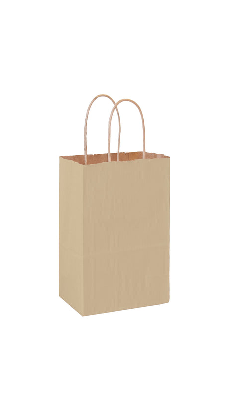 Oatmeal shadow stripe matte shopping bag, 5-1/4 x 3-1/4 x 8-3/8"