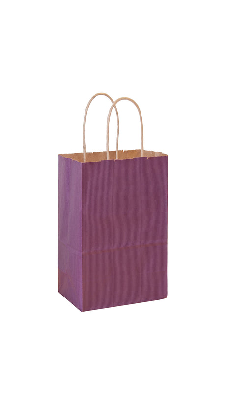 Purple shadow stripe matte shopping bag, 5-1/4 x 3-1/4 x 8-3/8"