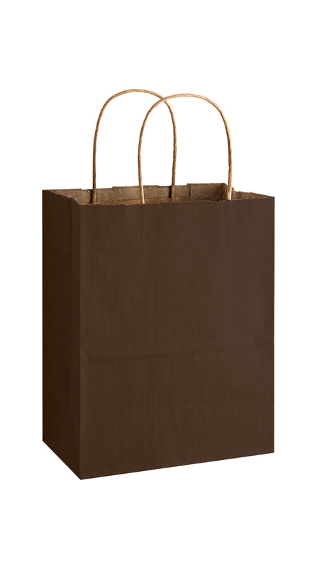 Chocolate shadow stripe matte shopping bag, 8 x 4-3/4 x 10-1/2"