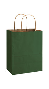 Forest Green shadow stripe matte shopping bag, 8 x 4-3/4 x 10-1/2"