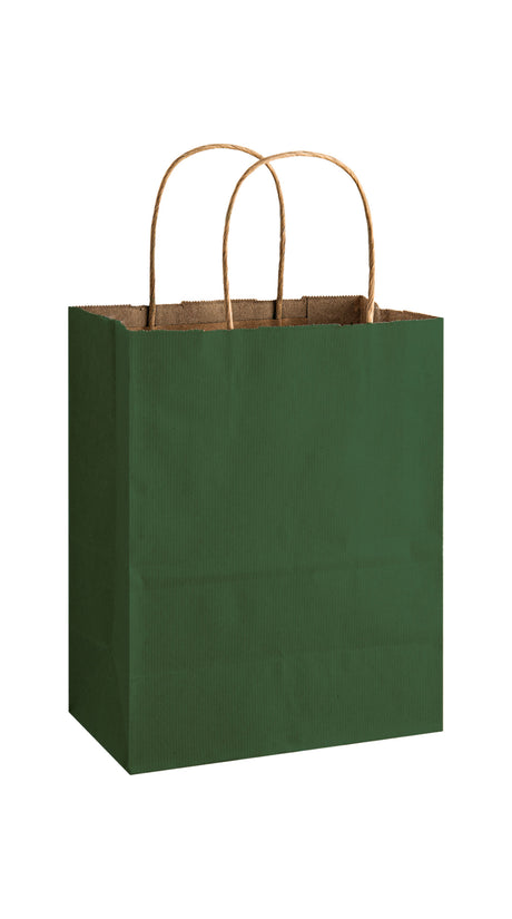 Forest Green shadow stripe matte shopping bag, 8 x 4-3/4 x 10-1/2"