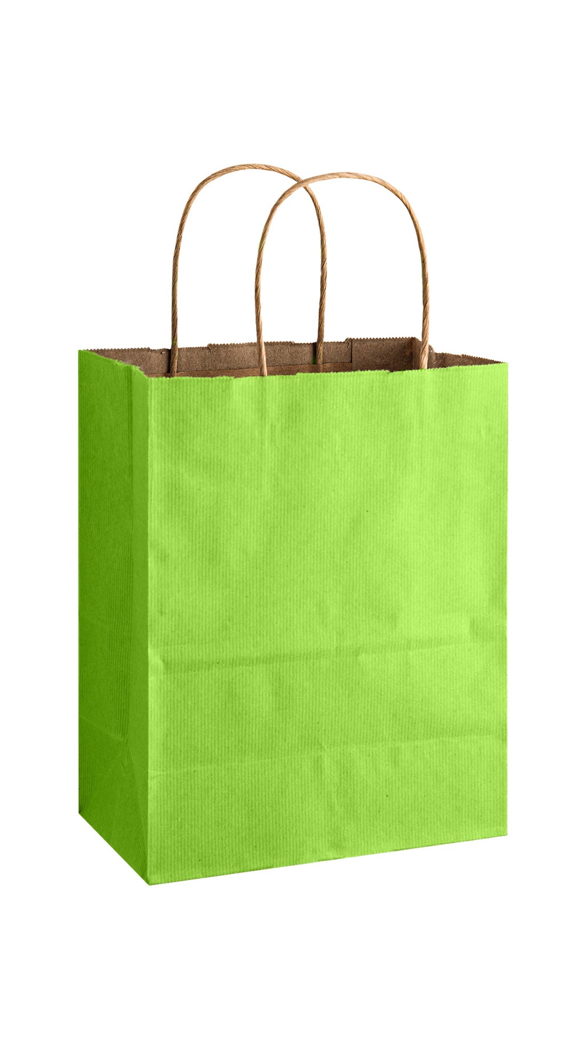 Lime shadow stripe matte shopping bag, 8 x 4-3/4 x 10-1/2"