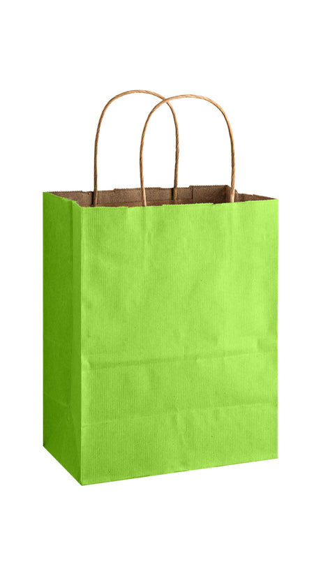 Lime shadow stripe matte shopping bag, 8 x 4-3/4 x 10-1/2"