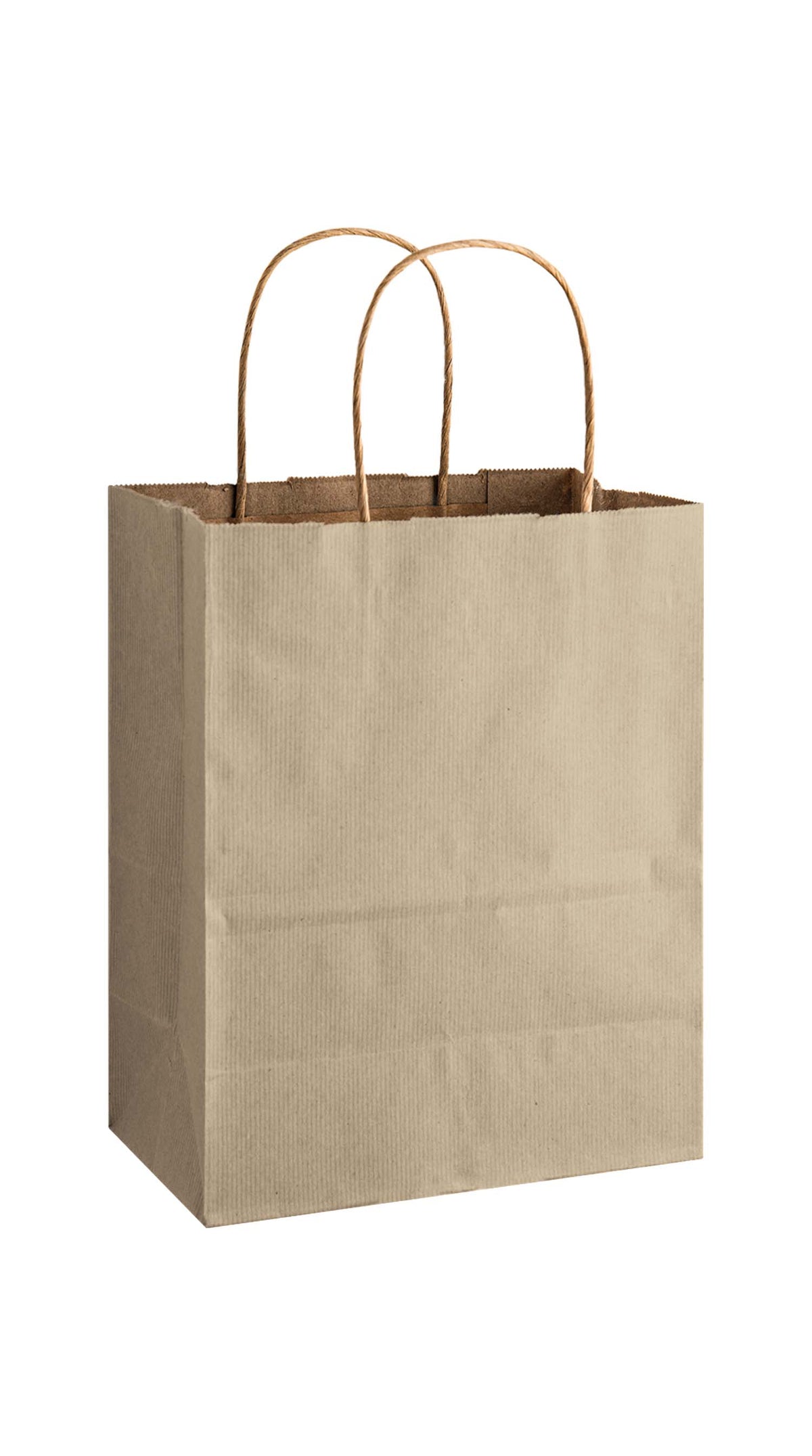 Oatmeal shadow stripe matte shopping bag, 8 x 4-3/4 x 10-1/2"