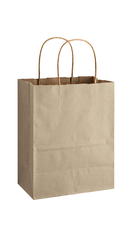 Oatmeal shadow stripe matte shopping bag, 8 x 4-3/4 x 10-1/2"