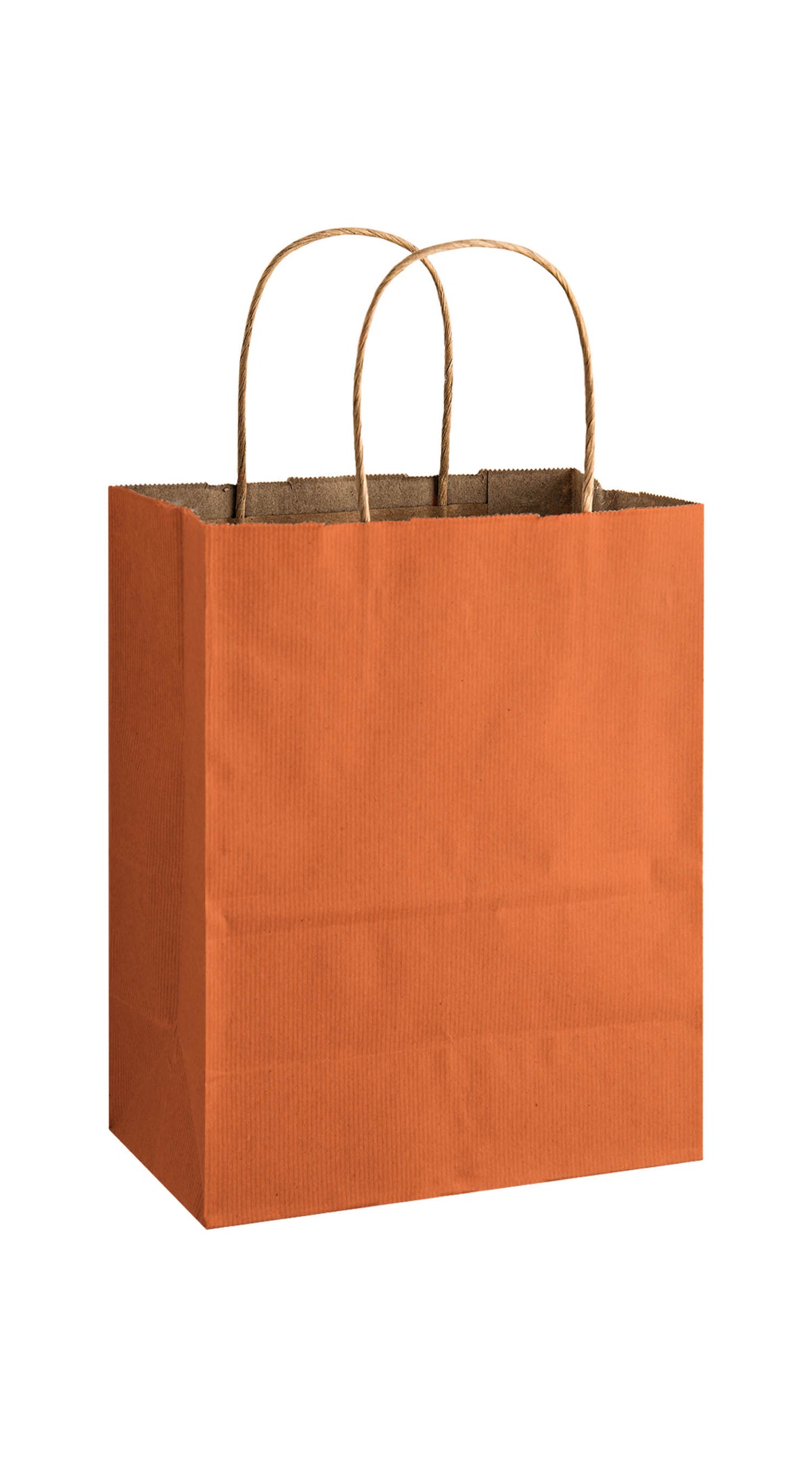 Orange shadow stripe matte shopping bag, 8 x 4-3/4 x 10-1/2"