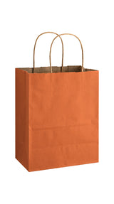 Orange shadow stripe matte shopping bag, 8 x 4-3/4 x 10-1/2"