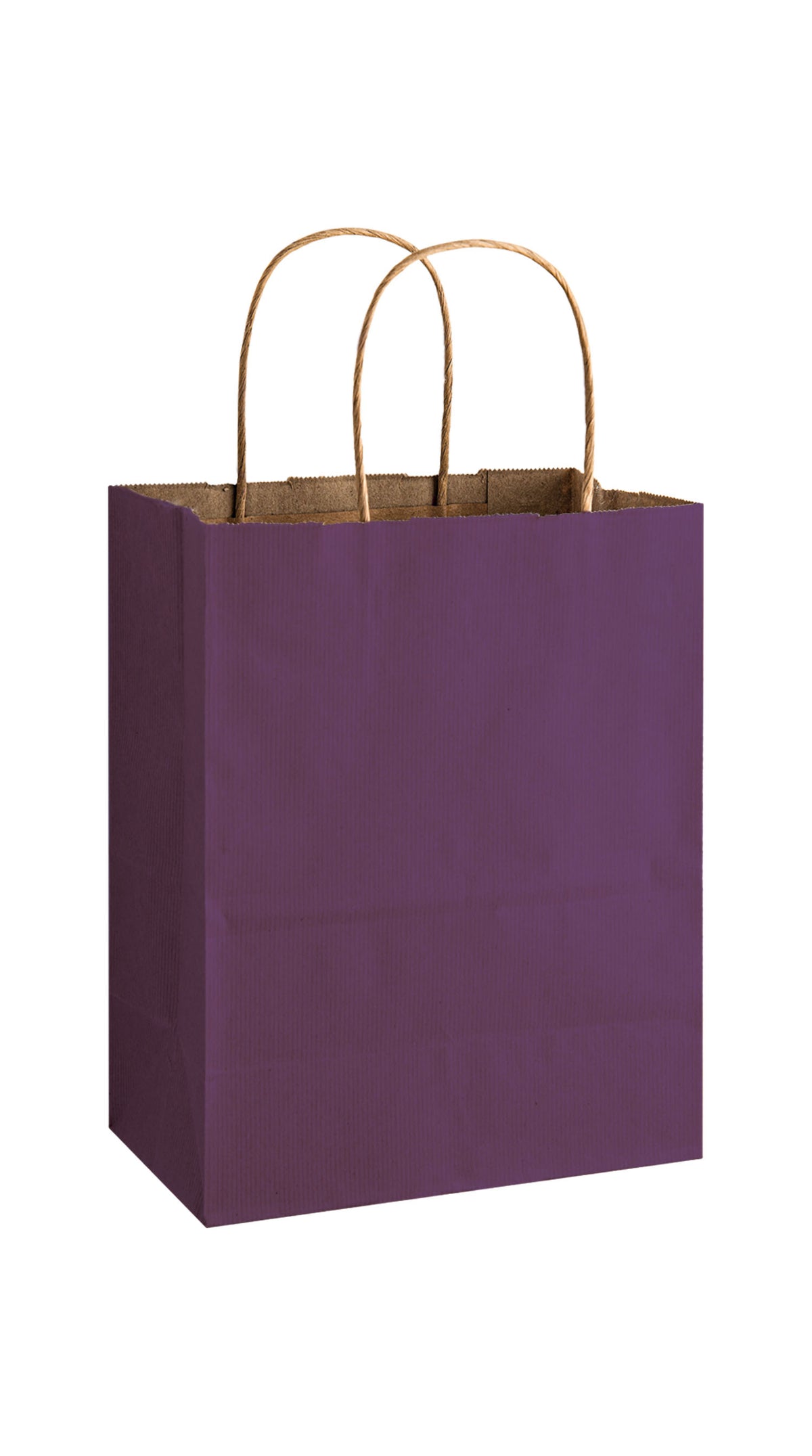 Purple shadow stripe matte shopping bag, 8 x 4-3/4 x 10-1/2"