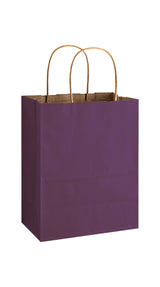 Purple shadow stripe matte shopping bag, 8 x 4-3/4 x 10-1/2"