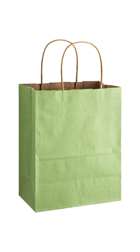 Sage shadow stripe matte shopping bag, 8 x 4-3/4 x 10-1/2"