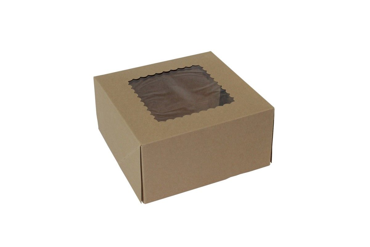Kraft 4 Corner (Front Load) - Window Bakery Box - 8 x 8 x 4" (Front Load) - Case/150