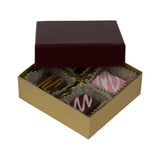 Burgundy Lid / Gold Base - Rigid Candy Box - Lid & Base - (1/8 lb) 3-1/2 x 3-1/4 x 1-1/8"