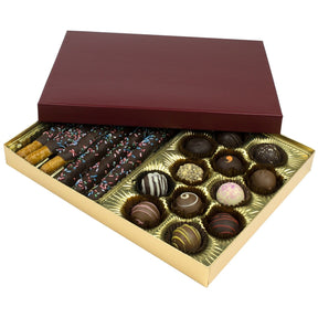 Burgundy Lid / Gold Base - Rigid Candy Box - Lid & Base - (1 lb) 10-1/2 x 8-1/8 x 1-1/8"