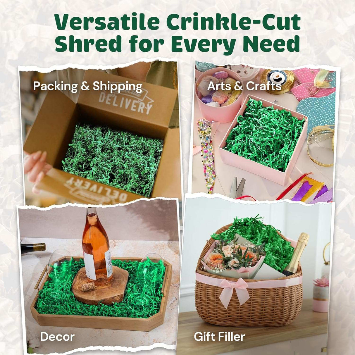 10 LB Green Crinkle Paper Shred